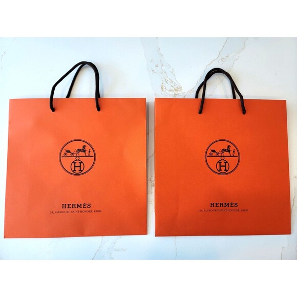 NEW Lot of 2 Hermes Authentic Orange Shopping Bags medium 11.75x11.75x4"
